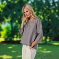 thumbnail image 4 of Breezora Relaxed Fit Womens 3 4 Sleeve Round Neck Blouse Lightweight Printed Top for Everyday Wear XXXL Size Grey, 4 of 7
