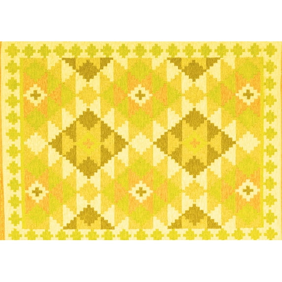 Ahgly Company Machine Washable Indoor Rectangle Southwestern Yellow Country Area Rugs, 4' x 6'