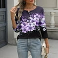 thumbnail image 6 of Women's Graphic Printed T-shirts 3/4 Length Sleeve Tees Crew Neck Spring Fall Summer Tops with Buttons (XL, Purple 01), 6 of 7