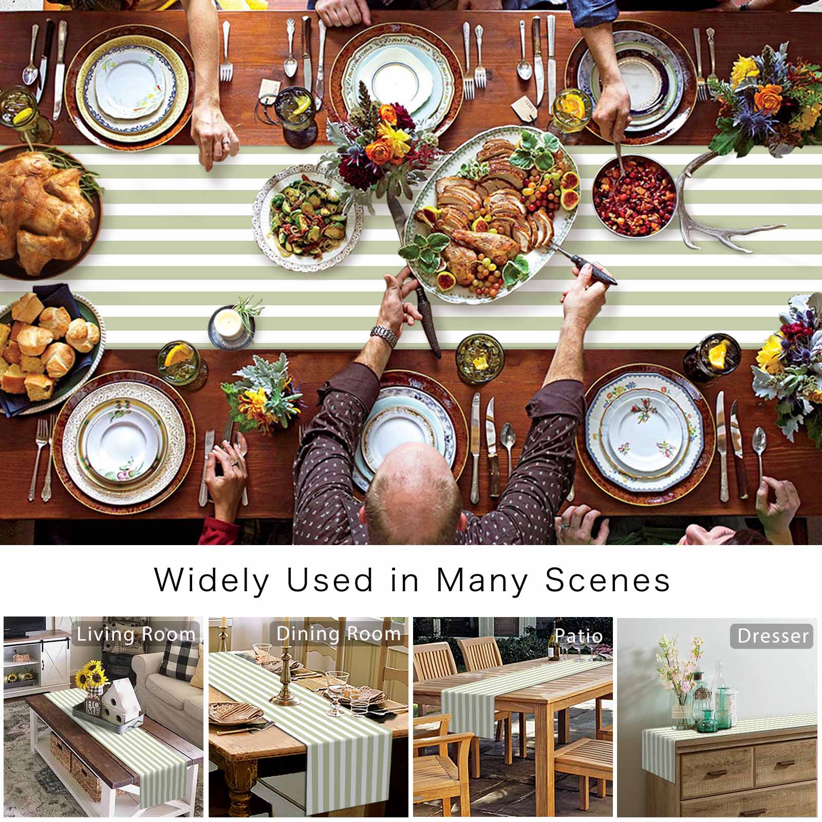 Table Runner Sage Green Stripes Table Decoration for Kitchen Dinning Simple Style Table Decoration for Indoor Outdoor Party Wedding Decor 13x90inch