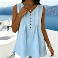 thumbnail image 2 of Staron Women Sleeveless V Neck Pleated Blouse Casual Button Down Loose Fit Summer Vacation Beach Tank Top, Light Blue XL, 2 of 7