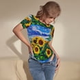 thumbnail image 3 of Rateoe Landscape With Sunflowers Printed Women Rash Guard Short Sleeve,Tummy control Swimsuit Surfing Swimsuit Bathing Suit Short-sleeved Onesie UPF 50+, 3 of 6