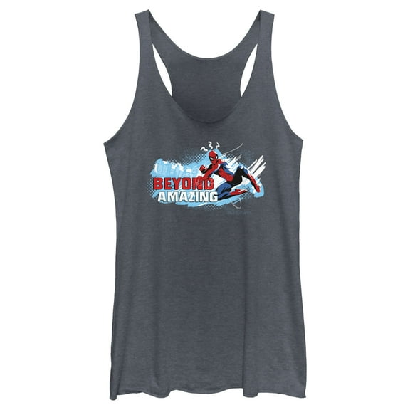 Women's Spider-Man: Beyond Amazing Swing Pose Racerback Tank Top Navy Blue Heather Large