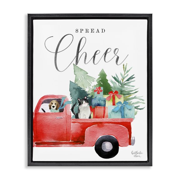 Stupell Industries French Country Spread Cheer Truckload Christmas Presents Pets Black Floating Frame Canvas Art, 17 x 21, by Heather Lee Chan