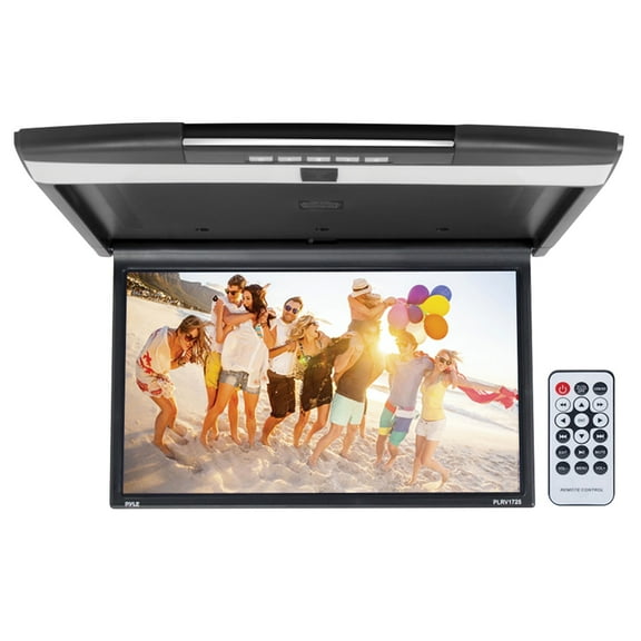 PYLE PLRV1725 - Vehicle Flip-Down Display Screen - Roof Mount Monitor with 1080p Support, HDMI/USB/Micro SD/IR/FM Transmitter (17.3’’ -inch Display)