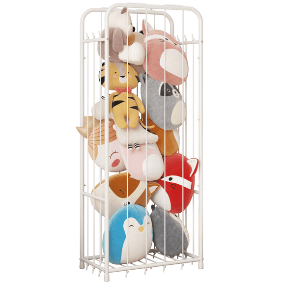 Seamika Extra Large Corner Stuffed Animal Storage - Vertical Space-Saving Organizer for Nursery Kids Room, Zoo-themed Plush Toy Holder with Elastic Straps, White (Large)