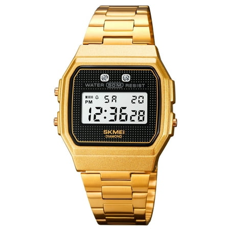 Men's Watch, SKMEI Classic Digital Gold-Tone Casual Watch 35mm, Stainless Steel Band,Gold