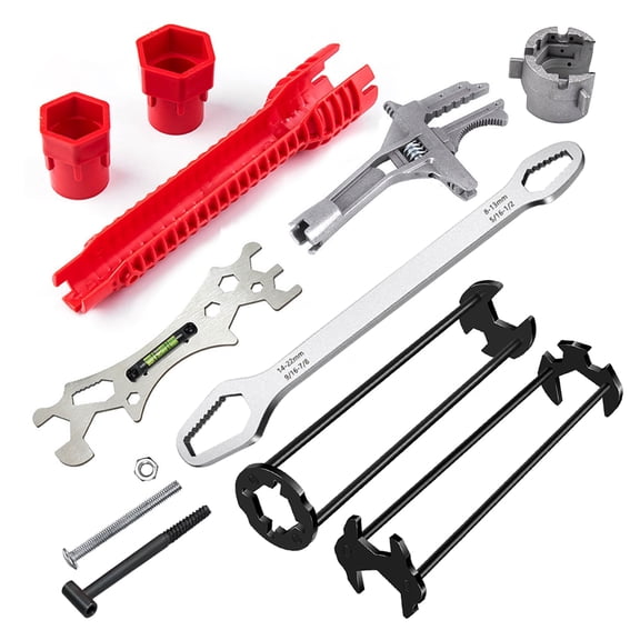 6-piece sink wrench set, 8-in-1 sink and bathroom faucet wrench, adjustable wrench with wide jaws and short handle, 10-70 mm, universal plumbing tool, suitable for sink basins, pipes, and nut removal