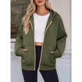 thumbnail image 3 of Hoodies for Women Sweatshirt Zip Up Hoodie Fall Fashion Trendy Long Sleeve Jackets Winter Clothing Outfits  Green S, 3 of 6