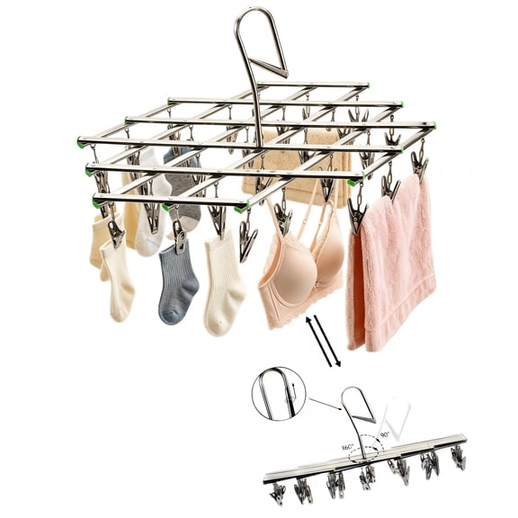 Stainless Steel Sock Drying Rack with 35 Clips, Space Saving Clothes Dryer Rack Hanger for Laundry, Rustproof Drip Dryer Pegs for Socks & Underwear