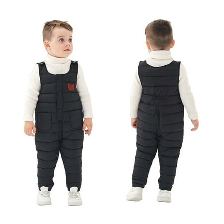 BLTIBY Baby Toddler Snow Bib Overalls Girls Boys Cotton Winter Fleece Thicked Warm Sleeceless Pants Fashion Skiing Bibs Romper with Pockets Black 5-6 Years
