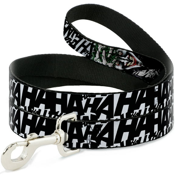 DC Comics Pet Leash, Dog Leash, Joker the Killing Joke Holding Head Pose Ha Ha Ha White Black, 4 Feet Long 0.5 Inch Wide