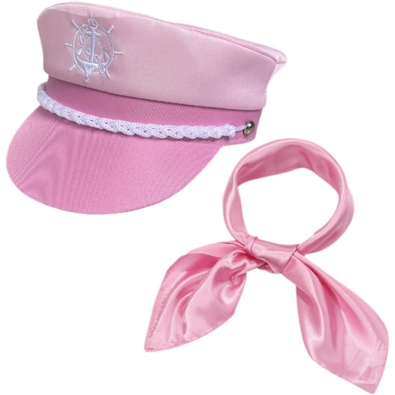 Jiibva Pink Sailor Hat Adjustable Boat Sailor Cap and Scarf Captain Hats Sailor Ship Hat Outfit for Women
