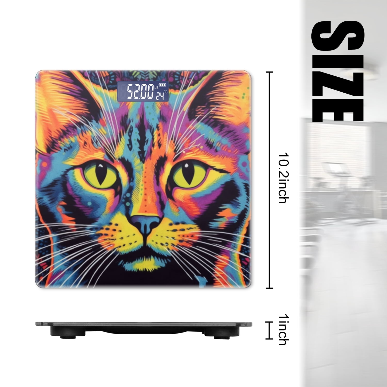 High Precision Body Weight Scale Smart Bathroom Scales with Large LCD Display(400lbs),Decorative for Bedroom-Colorful Cat Portrait In The Style