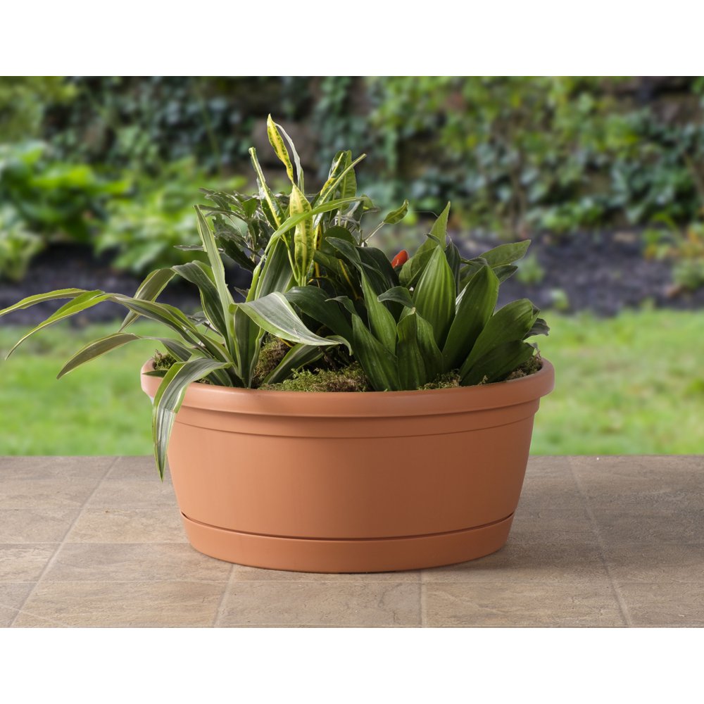 Alfresco Home Libis Plant Bowl with Attached Saucer in