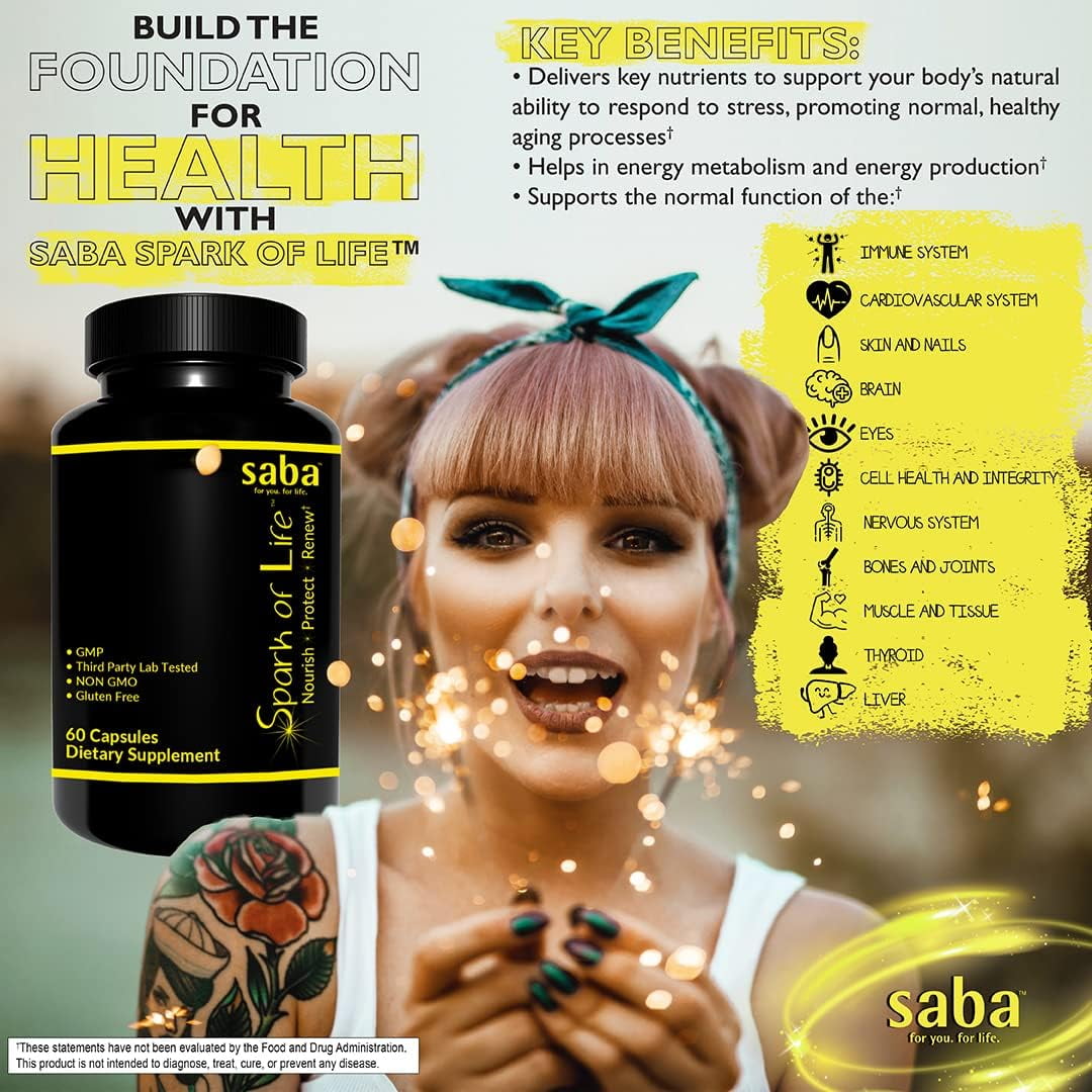Saba Spark of Life™ - nourish, protect, and renew cellular health - Daily Multivitamins For Men & Women - 60 Veggie Caps