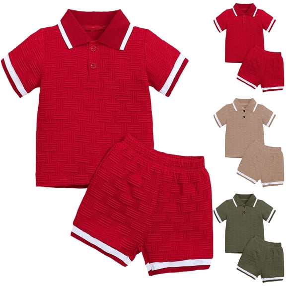 Nwiuh Toddler Baby Boys Clothes Summer Outfits Polo Shirt Shorts Set 2Pcs Boys Clothing Sets 12 Month-5T Red for Size 12-18 Months