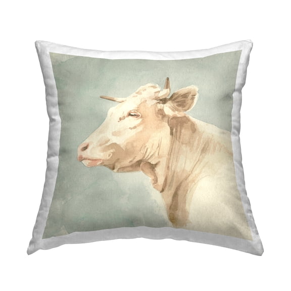Stupell Industries White Cattle Portrait Square Decorative Printed Throw Pillow, 18 x 18