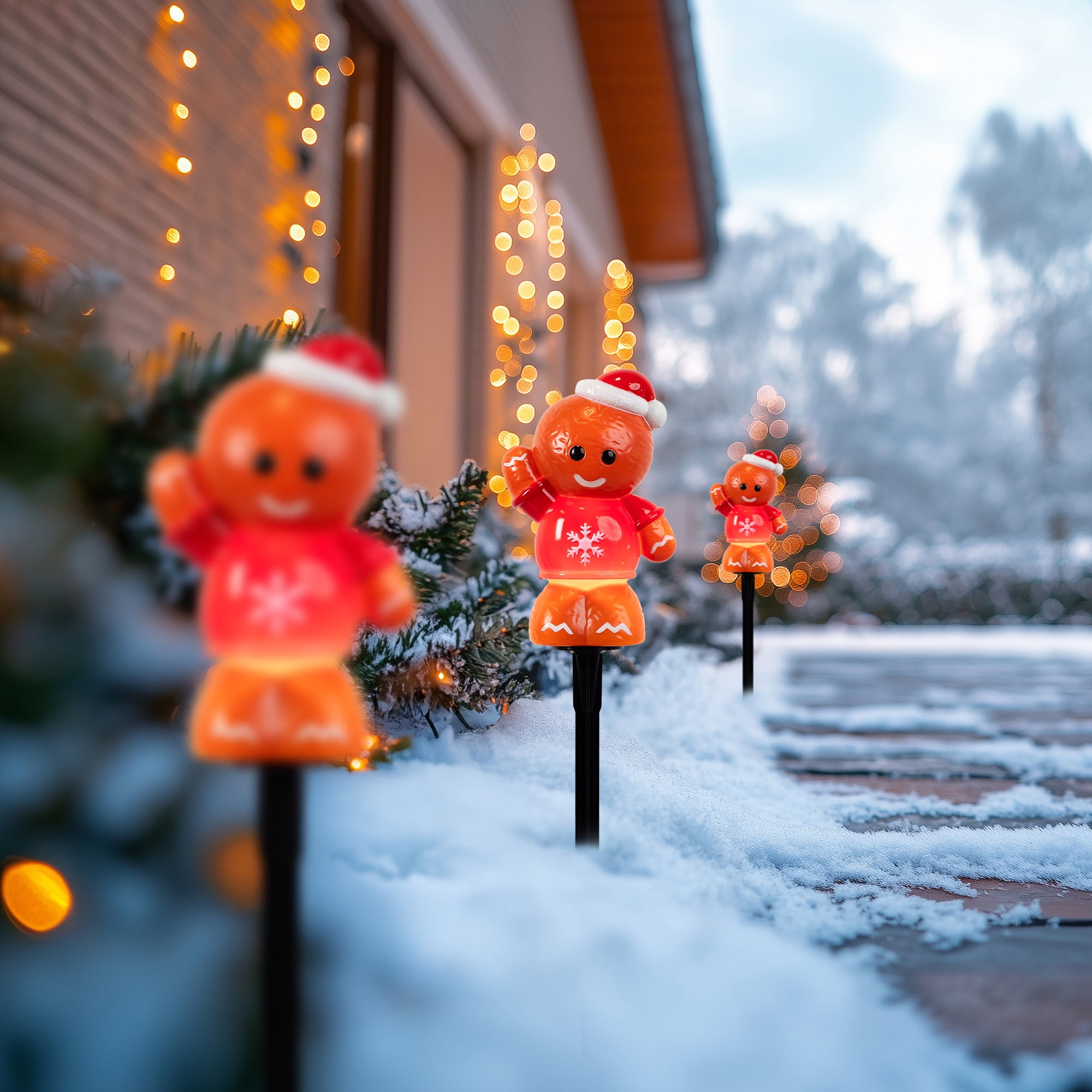 Gingerbread with Santa Hat Outdoor Christmas Pathway Markers - 16.75" - Set of 3
