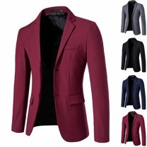FAHUOMU Men Work Suit Plain Blazers Collar Neck Jacket Outfit Long Sleeve Slim Coat Fall Winter Button Blazers Fashion Suit