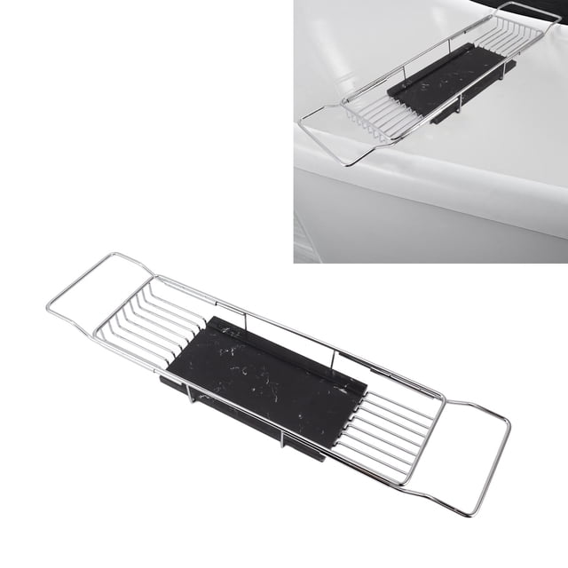 Metal Marble Bathtub Rack with Anti Slip, Space Saving, Multi Functional Expandable Bathtub Tray for House Warming Gift