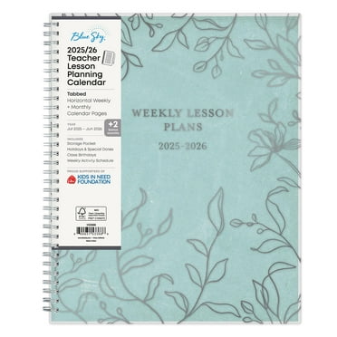 Blue Sky 2025-2026 Weekly and Monthly Academic Year Teacher Lesson Planner Calendar, July 2025 - June 2026, 8.5" x 11", Flexible Cover, Wirebound, Laminated Tabs, Storage Pocket, Prairie Aqua