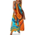 thumbnail image 1 of Vestido sin mangas con estampado de remolinos de color turquesa y naranja hipster moderno y vívido del suroeste, ropa de verano para mujer coreana, 1 of 7