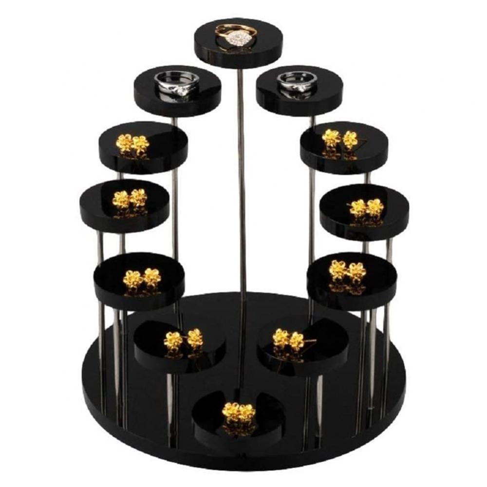 QWORK Round Acrylic Product Display Riser Stands 12 Tier Jewelry Display Stands for Rings Earrings,Mini Figurines Black 