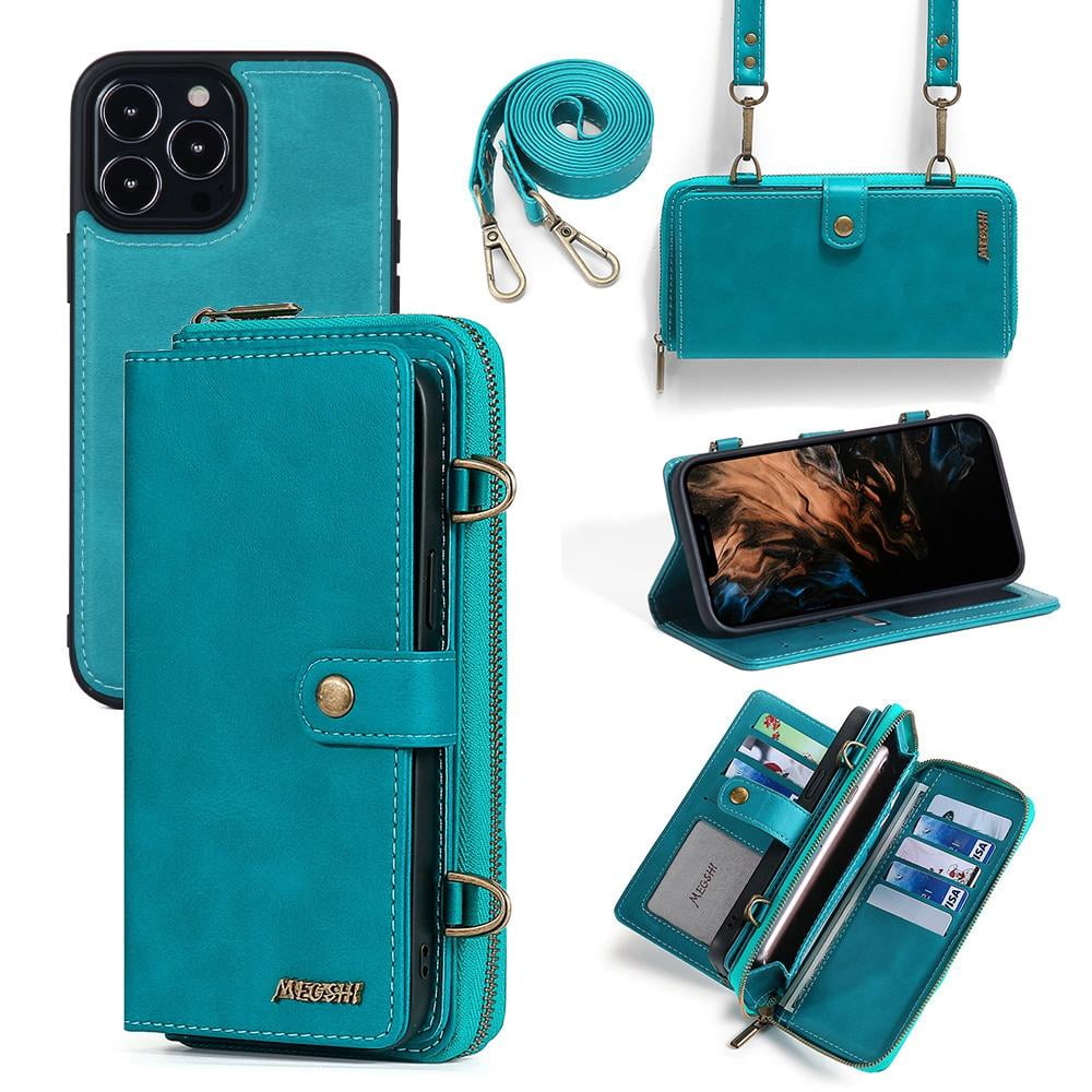 WineRed PU Leather Purse with Removable Inner Magnetic TPU Case 11 RFID Blocking Card Slots 3 ID Window Shoulder Wrist Straps MODOS LOGICOS Crossbody Bag for iPhone XR 6.1, Zipper Storage 