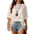 thumbnail image 3 of Gynyvoja Women'S See Through Sheer Lace Summer Tops Crew Neck Short Sleeve T-Shirts White M, 3 of 8
