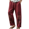 thumbnail image 2 of SGFCWSX Mens Harem Pants Elastic Waist Drawstring Patchwork Loose Boho Hippie Beach Casual Pants Red Size M, 2 of 5