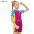 thumbnail image 4 of Greeniant Traje de neopreno para niños, traje de baño de una pieza de manga corta con cuello Multicolor para niñas, traje de baño para nadar y Deportes acuáticos Rojo púrpura S Greeniant OD003646-01, 4 of 6