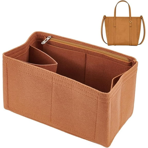 Rectangle Felt Purse Organizer Insert Felt Bag Organizer with Zipper Tote Bag Shaper Camel 18x11x9cm DIY