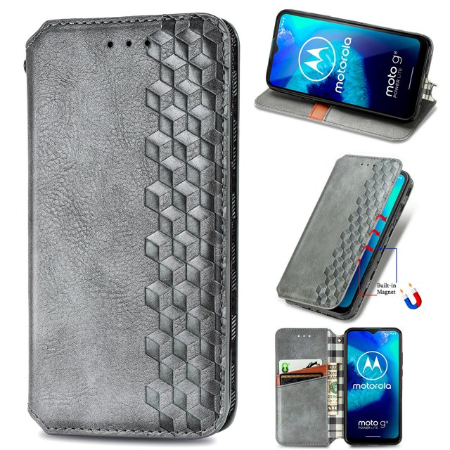 Coque pour Motorola Moto G8 Power Lite Flip Cover Flip Cover Protection Magnétique - Gris
