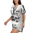 thumbnail image 2 of Fotbe Vintage Cactus Pickup Print Pajama Set for Women 2 Piece Loungewear Short Sleeve Tops and Shorts Set Soft Sleepwear-Medium, 2 of 7