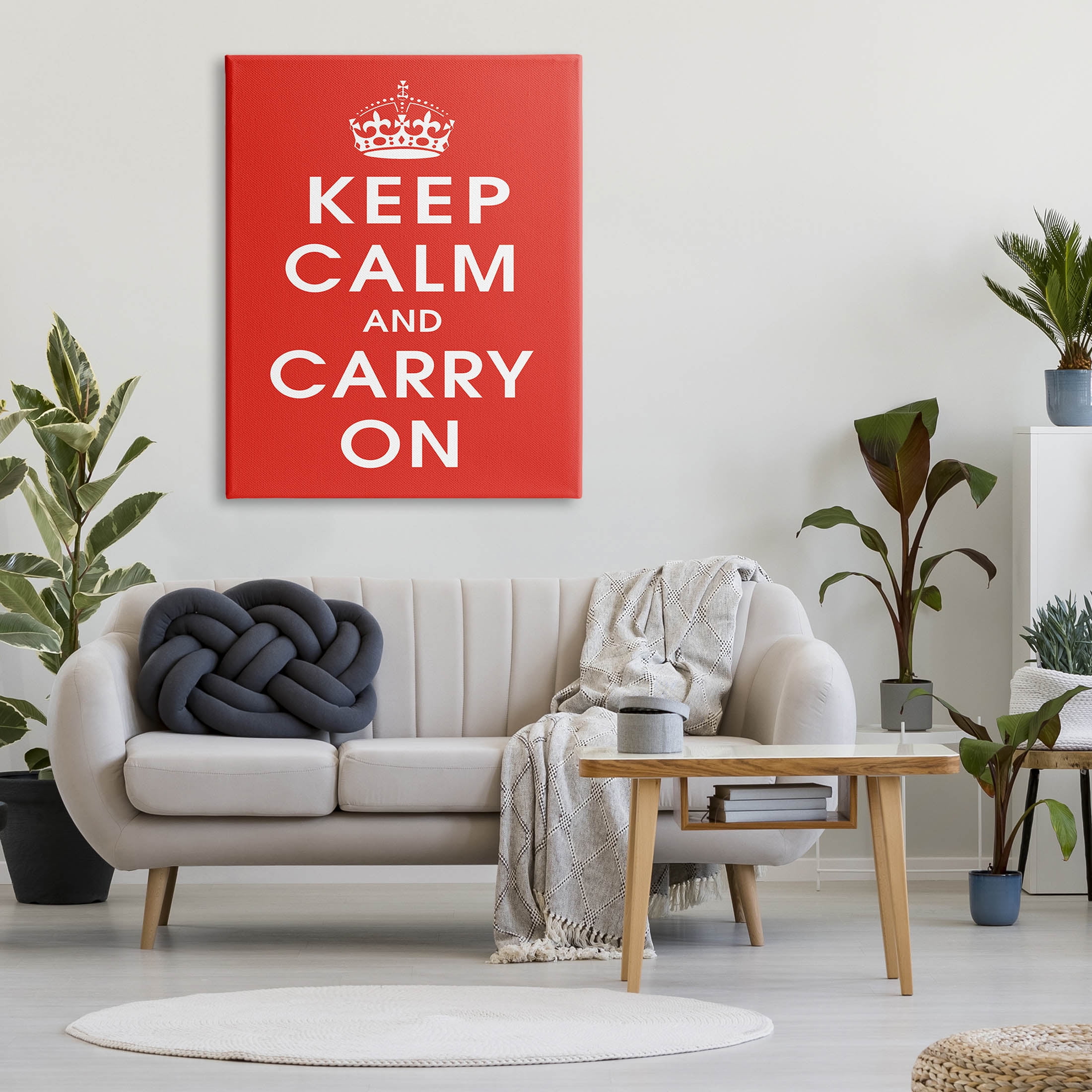 Keep Calm And Carry On Red Phrase Inspirational Graphic Art Gallery Wrapped Canvas Print Wall Art
