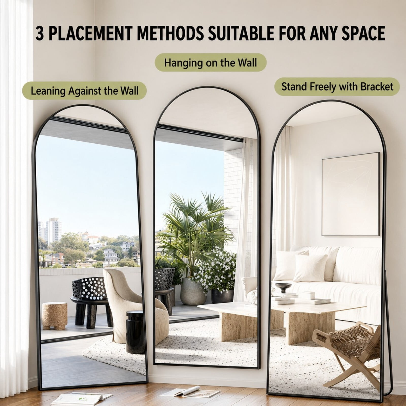 GRAHMCY 59"x 16.2" Arched Full Length Mirror Full Body Floor Mirrors, Black