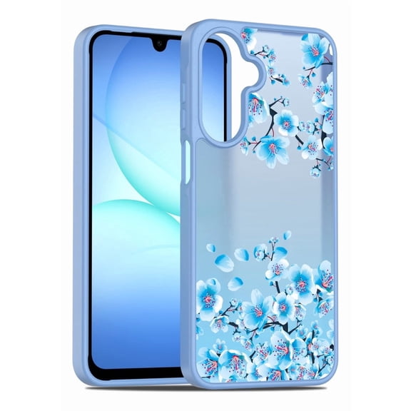 Rosebono Compatible With Samsung Galaxy A16 / Galaxy A17 / Galaxy A26 Case, Graphic Design Translucent Matte Gradient Transparent Soft TPU Skin Cover Protection Case (Blue Flower)