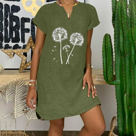 FDGIU 2025 Women s Summer T-Shirt Dress - Casual V-Neck Short Sleeve Sundress with Pockets Babydoll & A-Line Loose Beach Dress