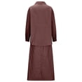 thumbnail image 6 of Babcutegg Women’s Solid Color Casual Two-Piece Set – Long Sleeve Button-Up Blouse with Pockets & Wide-Leg Midi Skirt Brown Size 3XL, 6 of 7