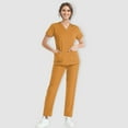 thumbnail image 2 of JGNGSHN Scrub Sets for Woman Solid Color V-Neck Short Sleeve Long Pants Nurse Uniform with Pock Orange L, 2 of 6