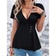 thumbnail image 3 of Gibobby Playera de manga corta con cuello en V Top manga corta ajustado sexy con cuello en V color liso para mujer(Negro,CH), 3 of 5