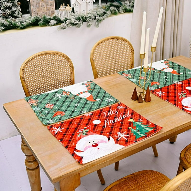 HHmei Christmas Decorations Indoor,Christmas Pattern Placemat Cotton  Insulation Placemats Place Pad Dining Table Mats Home Kitchen Decoration