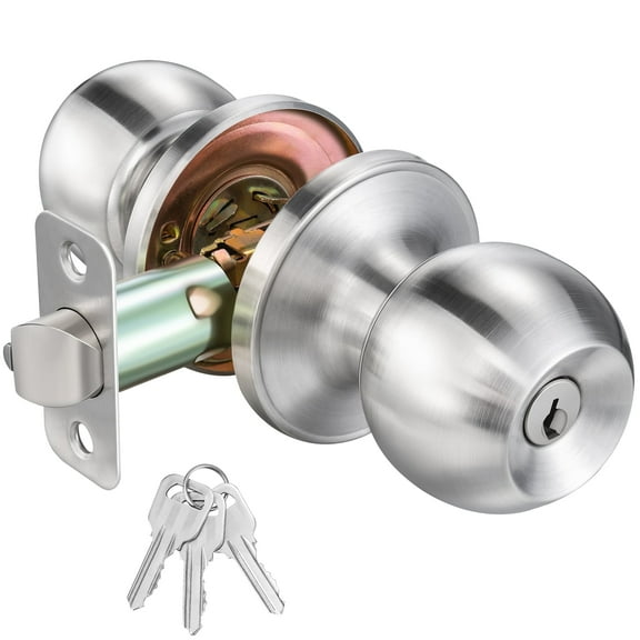 Keyed Door Knob with Lock,Door Lock in Solid Stainless Steel for Exterior and Interior Doors,Bedroom Bathroom Privacy Door Knob with Classic Round Ball Handle,Brush Nickel