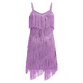 thumbnail image 2 of IDOPIP Kids Girls 1920s Flapper Dress Tassels Sequins Fringe Latin Dance Dress 1920s Gatsby Halloween Party Ballroom Dance Costumes 8-9 Years Purple, 2 of 6
