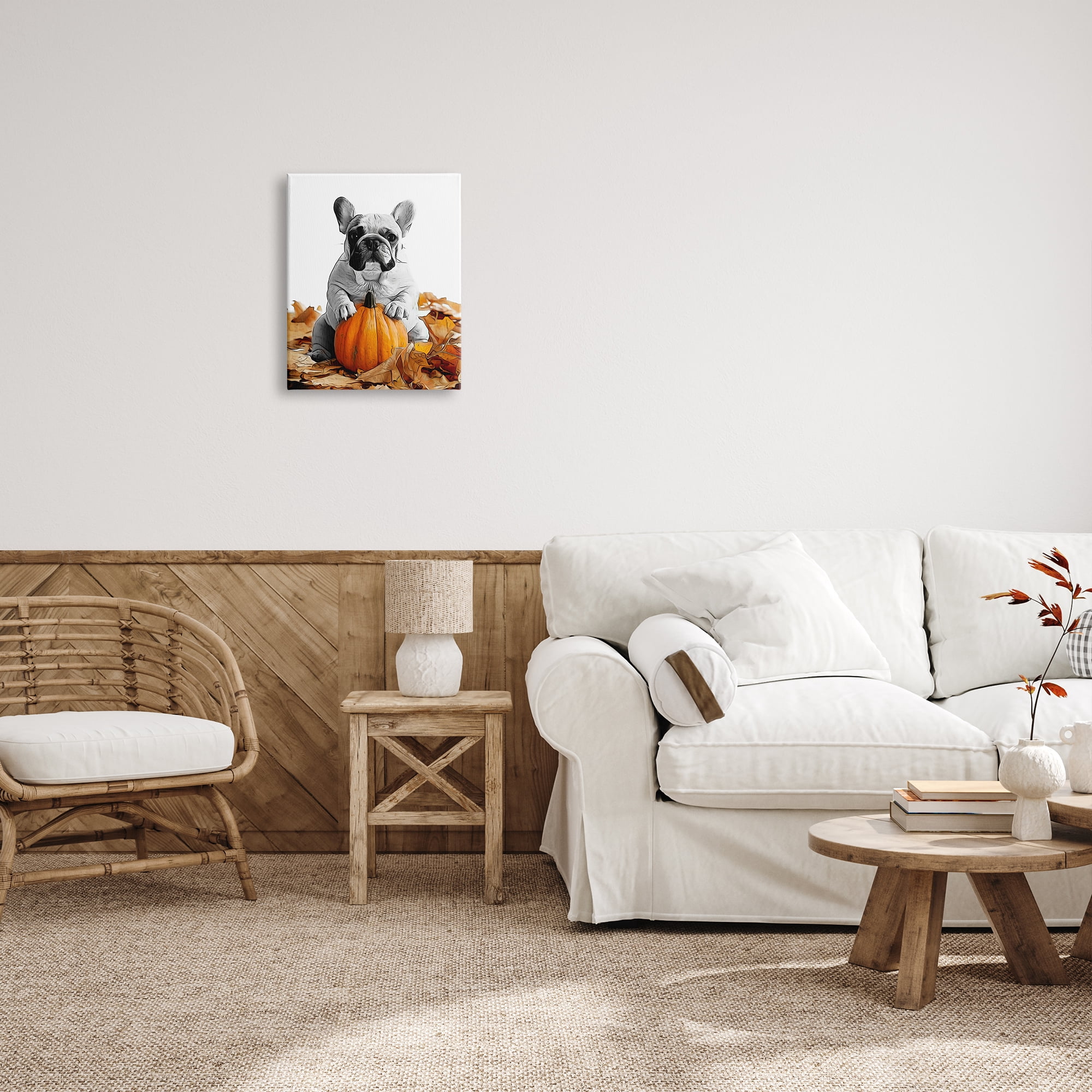Stupell Industries Puppy with Fall Pumpkin Holiday Painting Gallery Wrapped Canvas Art Print Wall Art, 16 x 20
