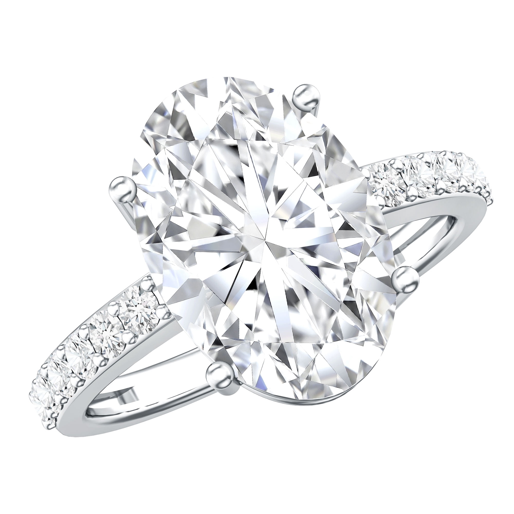 Rosec Jewels IGI Certified Lab Grown Diamond Oval Engagement Ring 4 Carat - Statement Diamond Ring for Women - E-VS1 Quality, 925 Sterling Silver, US 4.00