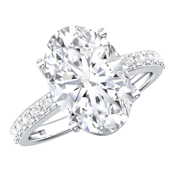 Rosec Jewels IGI Certified Lab Grown Diamond Oval Engagement Ring 4 Carat - Statement Diamond Ring for Women - E-VS1 Quality, 925 Sterling Silver, US 4.00