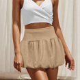 thumbnail image 2 of Women's Double Layer Bubble Hem High Waist Skirt - Solid Color Micro-Stretch Skirt for Casual, Retro, and Vintage-Inspired Fashion,Khaki M, 2 of 5