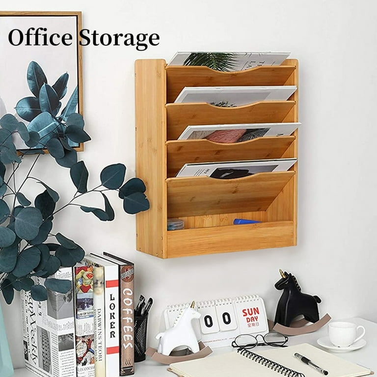 Uyoyous 5 Tier Wall Mounted Magazine Rack Natural Bamboo Wall